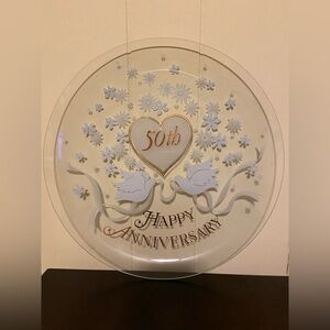 50th Anniversary Decorative Plate with Doves and Flowers